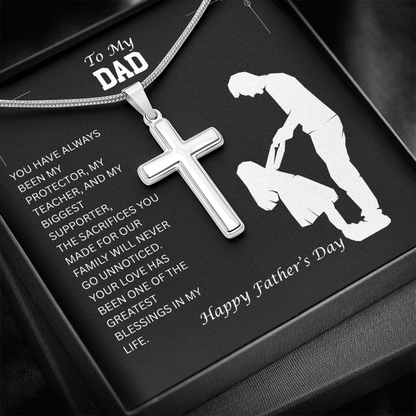 TO MY DAD | HAPPY FATHER'S DAY | ARTISAN CROSS NECKLACE WITH SNAKE CHAIN