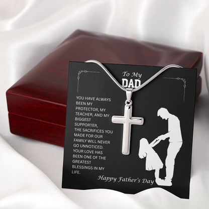 TO MY DAD | HAPPY FATHER'S DAY | ARTISAN CROSS NECKLACE WITH SNAKE CHAIN