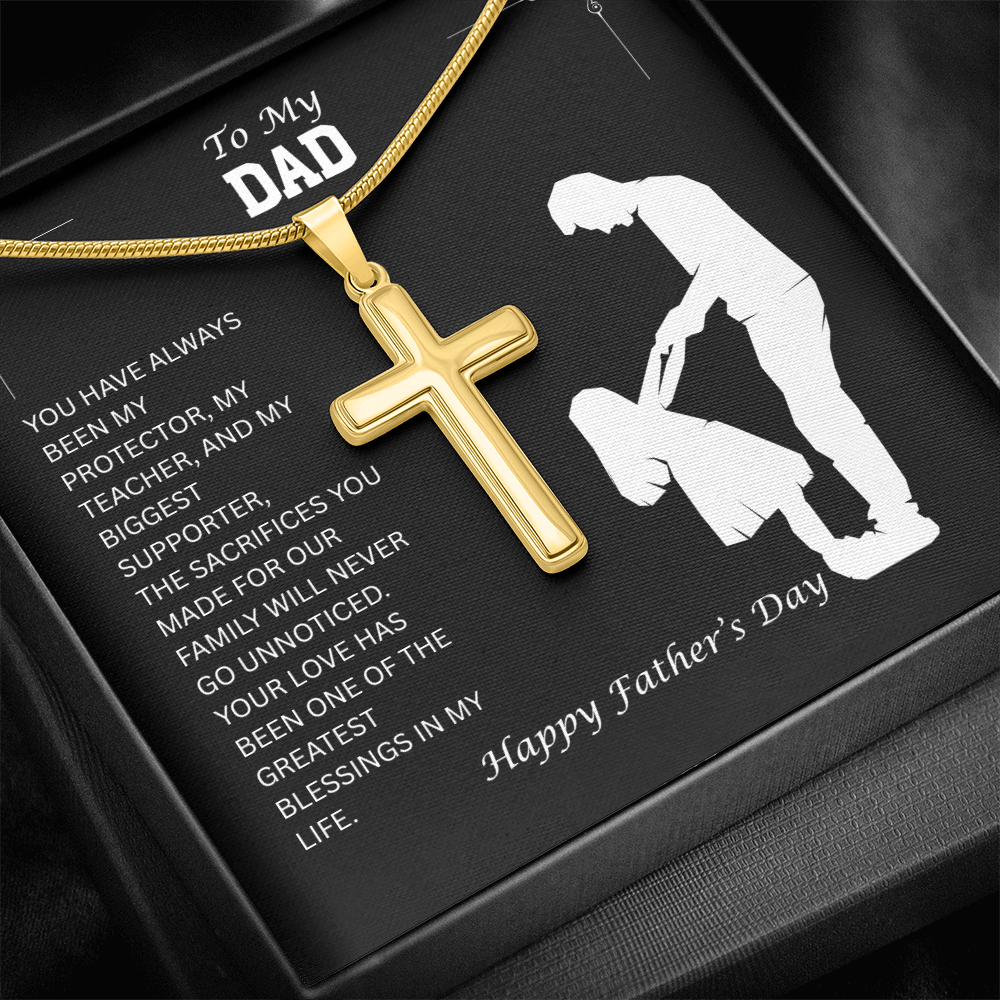 TO MY DAD | HAPPY FATHER'S DAY | ARTISAN CROSS NECKLACE WITH SNAKE CHAIN