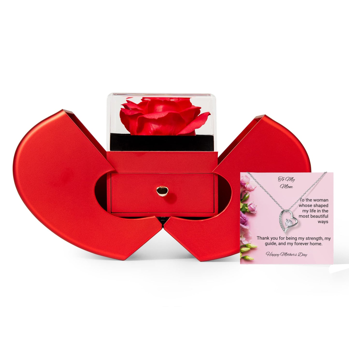 TO MY MOM | HAPPY MOTHER'S DAY | FOREVER LOVE NECKLACE WITH RED HEART ROSE BOX
