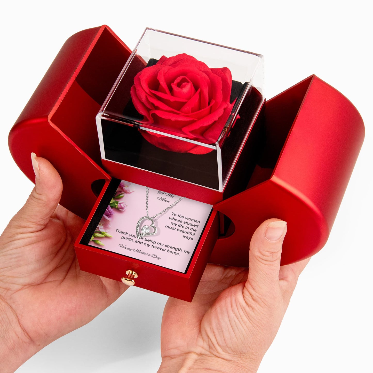 TO MY MOM | HAPPY MOTHER'S DAY | FOREVER LOVE NECKLACE WITH RED HEART ROSE BOX