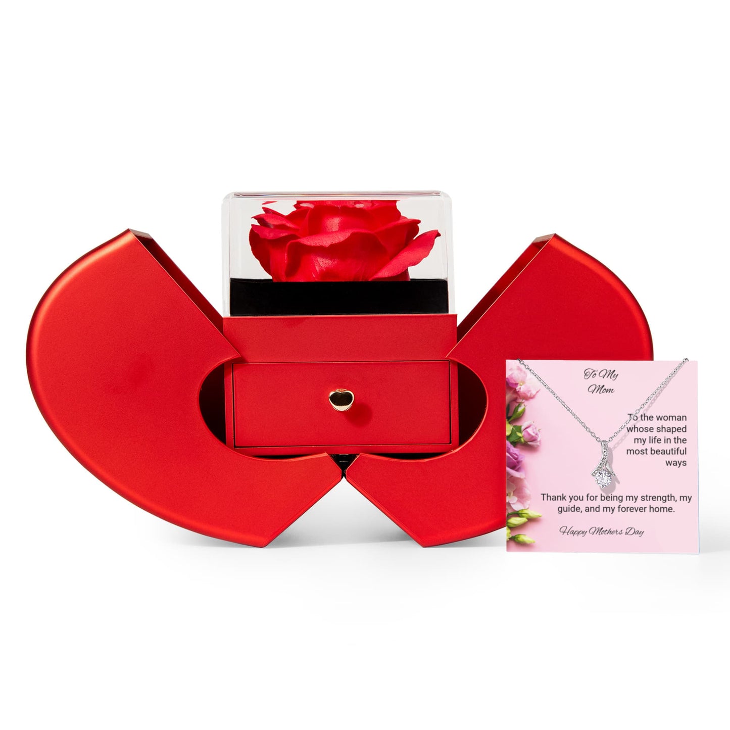 TO MY MOM | HAPPY MOTHER'S DAY | ALLURING BEAUTY NECKLACE WITH RED HEART ROSE BOX
