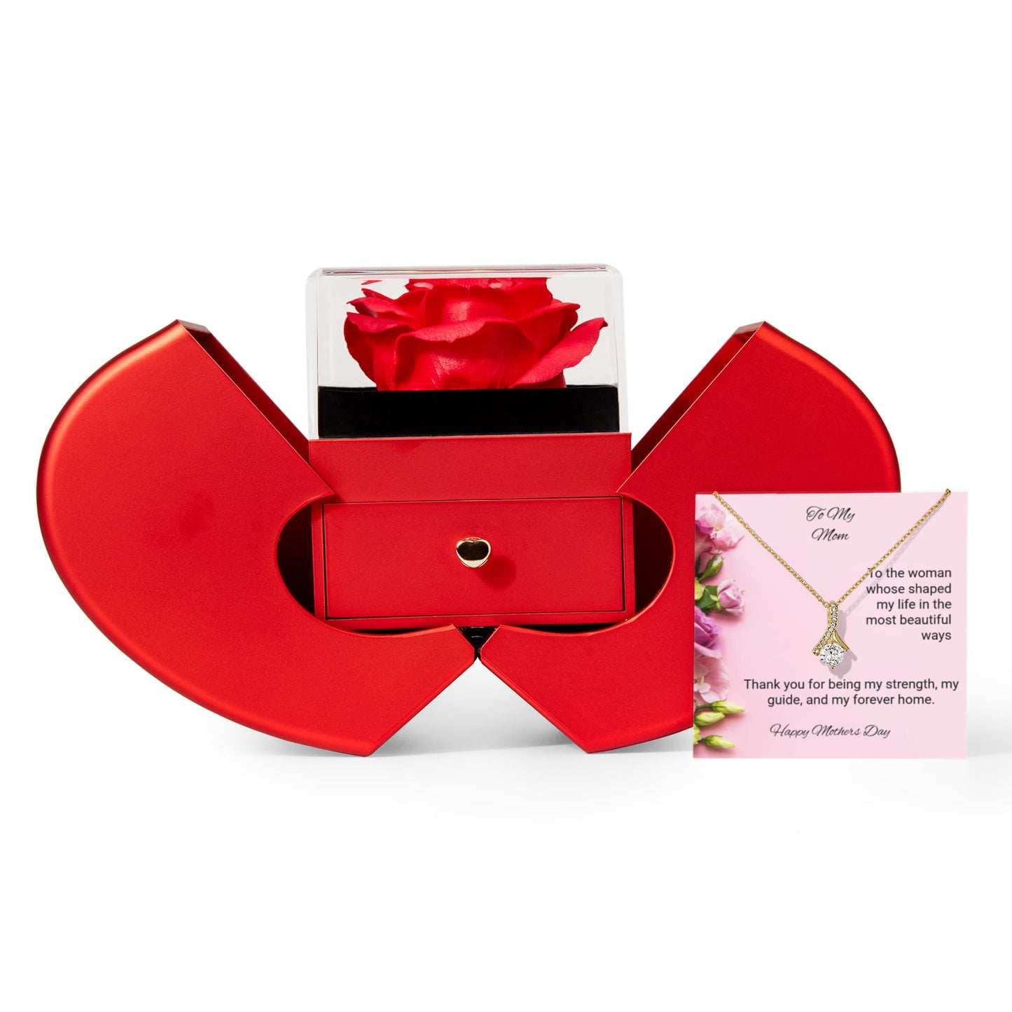 TO MY MOM | HAPPY MOTHER'S DAY | ALLURING BEAUTY NECKLACE WITH RED HEART ROSE BOX