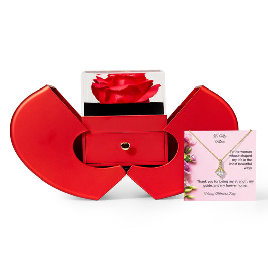 TO MY MOM | HAPPY MOTHER'S DAY | ALLURING BEAUTY NECKLACE WITH RED HEART ROSE BOX