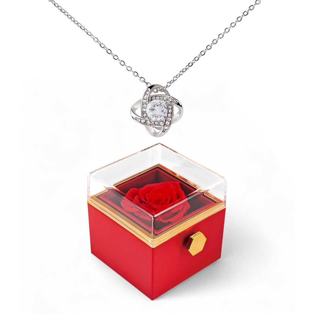 LOVE KNOT NECKLACE WITH ROTATING ROSE GIFT BOX