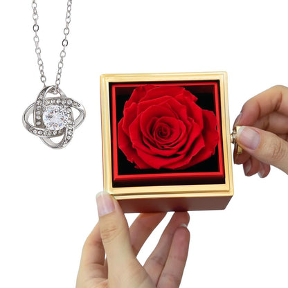 LOVE KNOT NECKLACE WITH ROTATING ROSE GIFT BOX