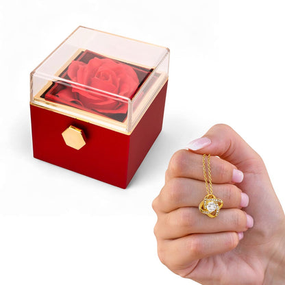 LOVE KNOT NECKLACE WITH ROTATING ROSE GIFT BOX