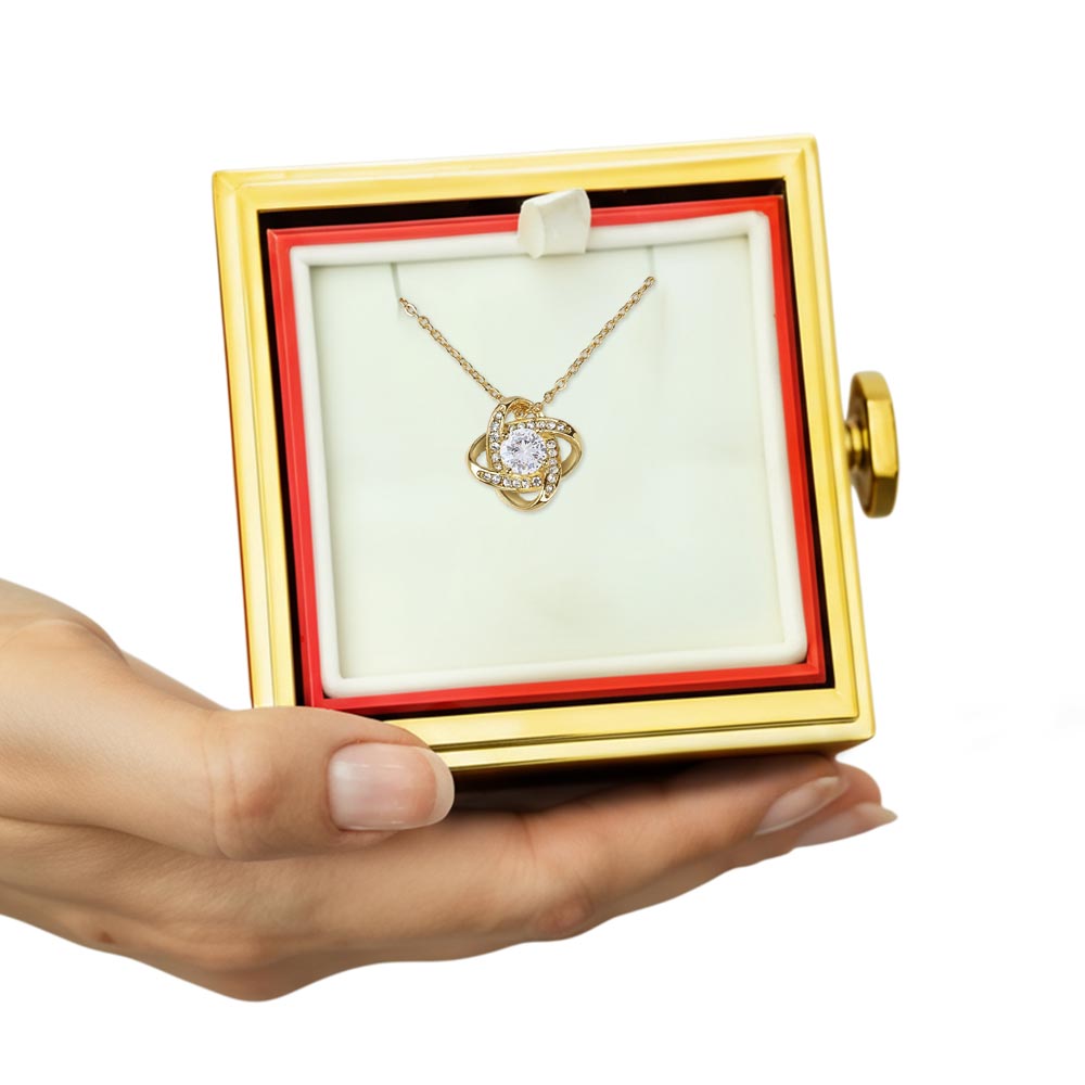 LOVE KNOT NECKLACE WITH ROTATING ROSE GIFT BOX