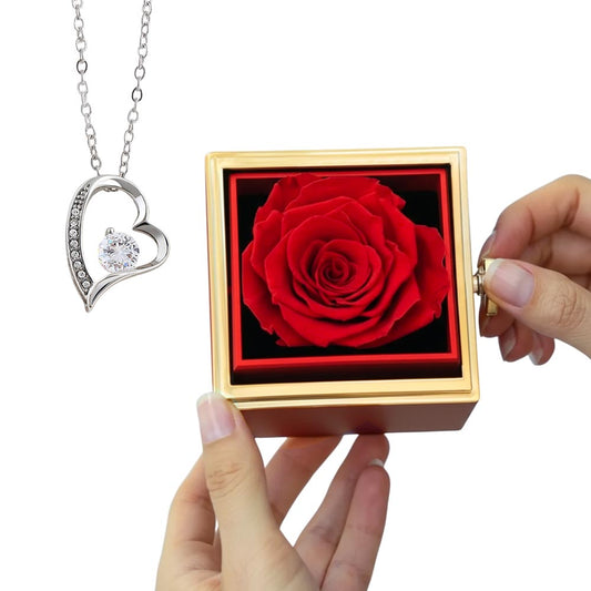 FOREVER LOVE NECKLACE WITH ROTATING ROSE GIFT BOX