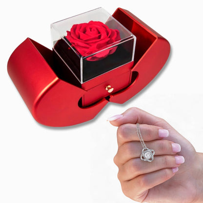 LOVE KNOT NECKLACE WITH RED HEART ROSE BOX