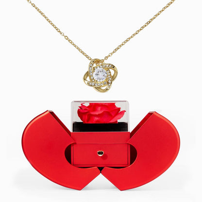 LOVE KNOT NECKLACE WITH RED HEART ROSE BOX