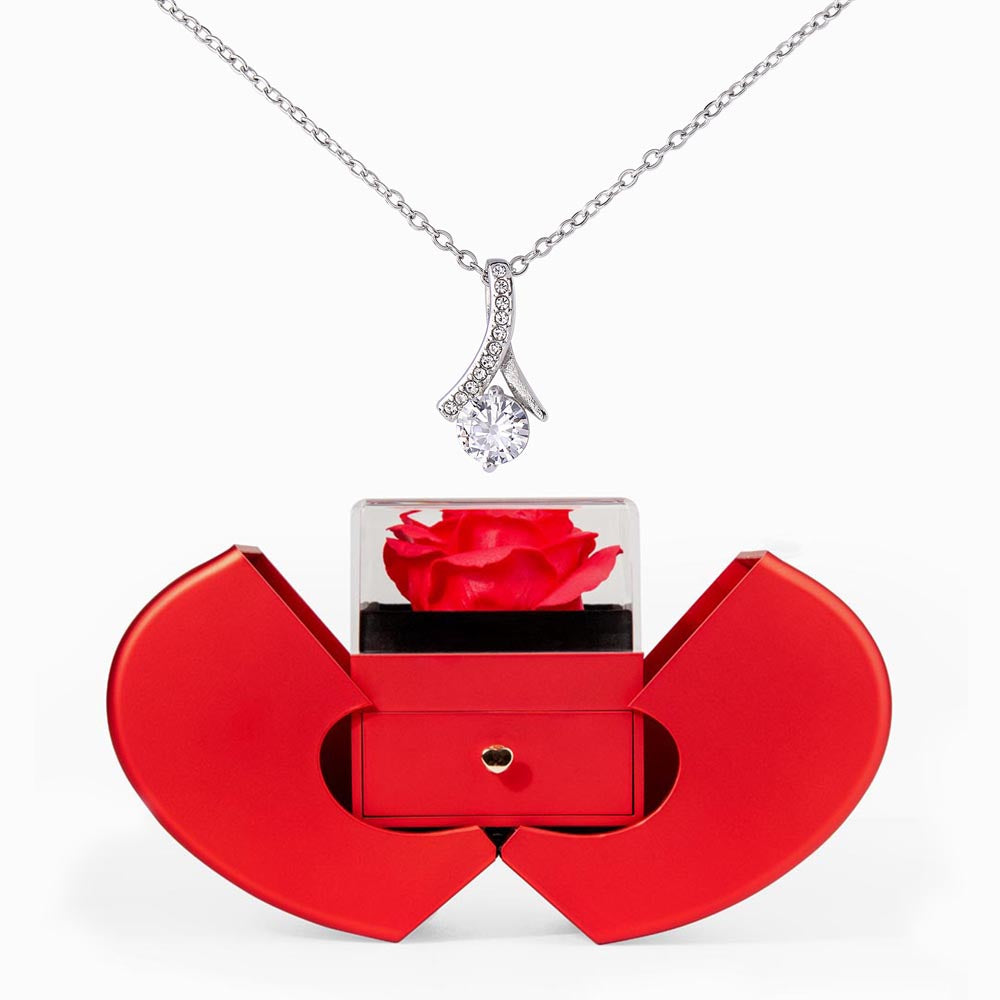 ALLURING BEAUTY NECKLACE WITH READ HEART ROSE BOX