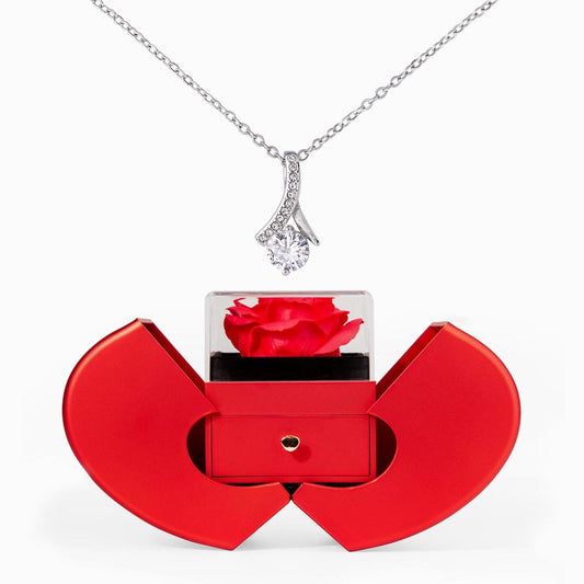 ALLURING BEAUTY NECKLACE WITH READ HEART ROSE BOX