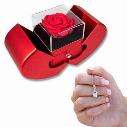ALLURING BEAUTY NECKLACE WITH READ HEART ROSE BOX