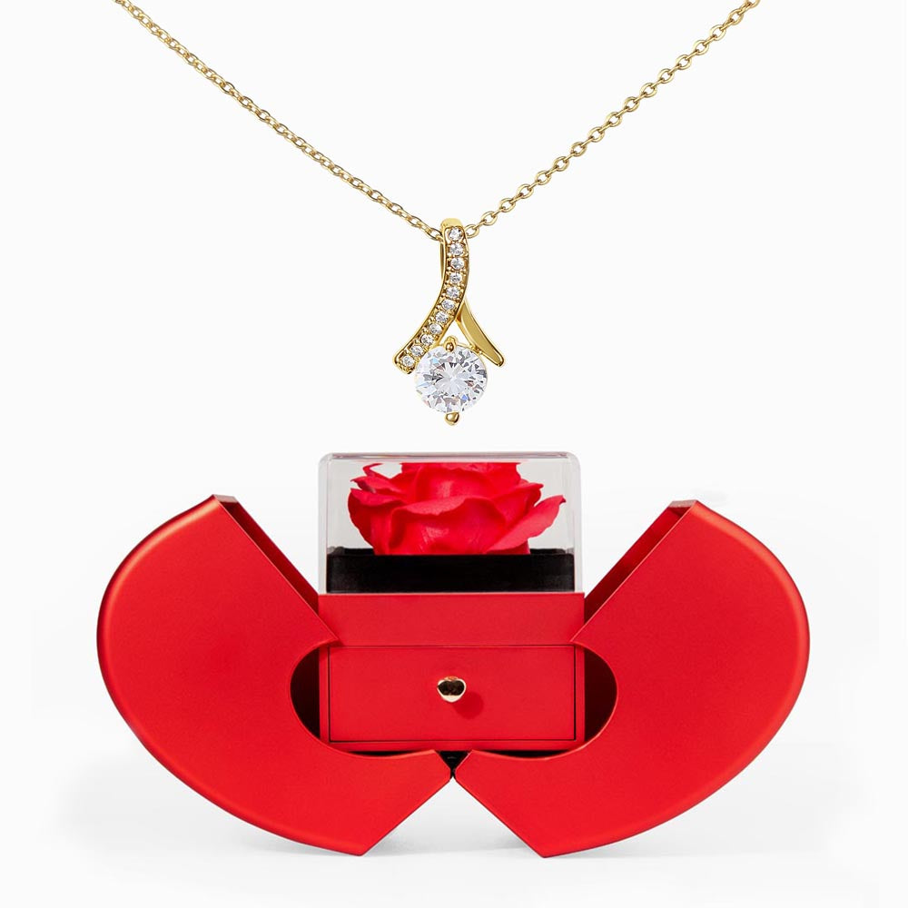 ALLURING BEAUTY NECKLACE WITH READ HEART ROSE BOX