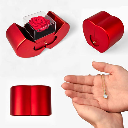 ALLURING BEAUTY NECKLACE WITH READ HEART ROSE BOX