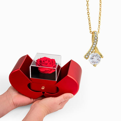 ALLURING BEAUTY NECKLACE WITH READ HEART ROSE BOX