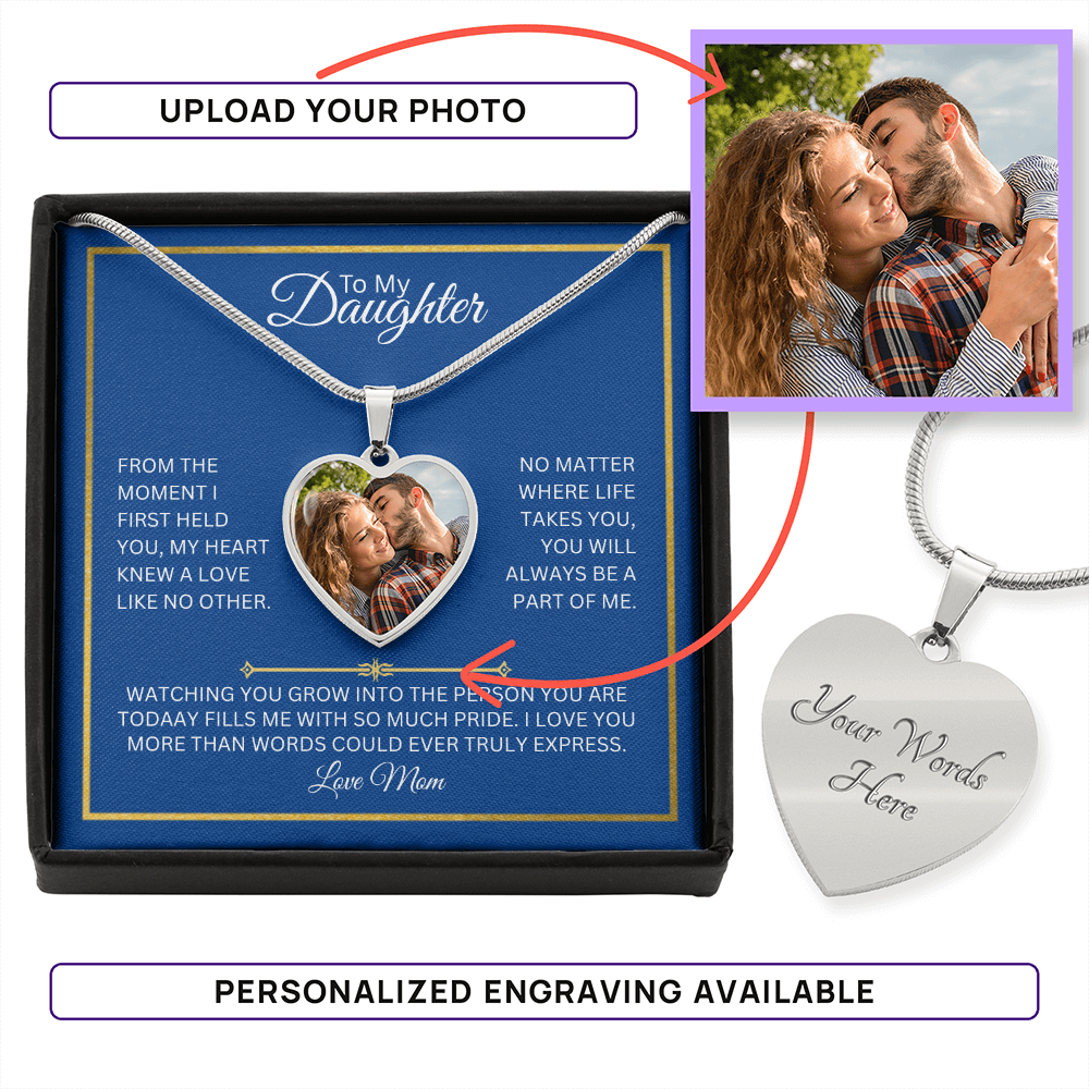 TO MY DAUGHTER | LOVE MOM | PERSONALIZED HEART NECKLACE