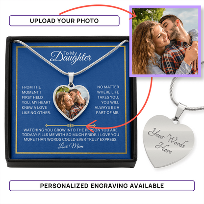 TO MY DAUGHTER | LOVE MOM | PERSONALIZED HEART NECKLACE