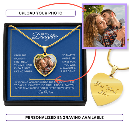 TO MY DAUGHTER | LOVE MOM | PERSONALIZED HEART NECKLACE